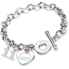 Charm Bracelet for Women, Sweet Heart Charm Bracelets with OT Clasp Birthday Gift for Her, Birthday Gift Idea for Women