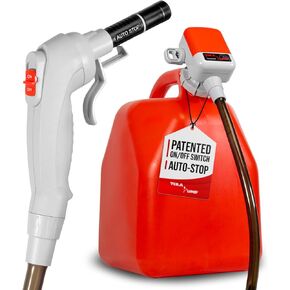 TERA PUMP - Fuel Transfer Pump - 2x Overflow Protection with Auto Stop & US Patented Power Nozzle, Built-In Adapter, 39.4" Heavy-Duty Vinyl Hose for Gasoline, Diesel, E15, E85 and More [2.6 GPM]