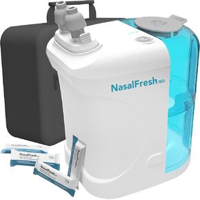 Dual Powered Nasal Irrigation System -Sinus Decongestant Relief System -60 Saline Packs -Case, 2 Nose Pillow Sets - Snoring Remedy