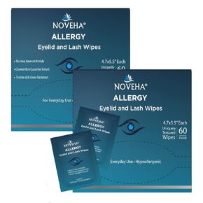 NOVEHA 60Pcs Allergy Relief Eyelid Wipes | Pre-moistened Hypoallergenic Eye Cleansing Pads, Reduce Itchiness, Redness & Discomfort Caused By Allergy, Clean, Soothe & Remove Debris (1 Pack)