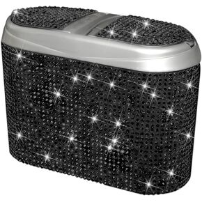 Mandark Bling Car Trash Can with Lid, Cute Diamond Automotive Hanging Dustbin Container, Sparkling Crystal Rhinestone Mini Vehicle Garbage Organizer, Universal for Car, Home, Office（White）