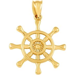 Fine 14k Gold Nautical Ship Steering Wheel Charm Pendant