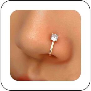 Bohemia Gold Crystal Nose Ring U Shape Clip On Nose Cuff Rhinestone Nose Stud Faux Nose Septum Ring CZ Bendable Nose Ring Body Nose Ring Jewelry for Women