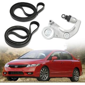 Engine Drive Belt Tensioner and 2pcs Serpentine Belt Kit Compatible with Honda Civic 2006-2011, 1.8L l4#Replace 31170-RNA-A02, 04301-RNA-307, 7PK2170