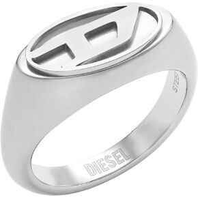 Diesel Men's Silver Stainless Steel Logo Signet Ring (Model: DX1475040)