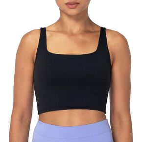 Sunzfly Women Longline Sports Bra Buttery Soft Built in Bra Square Neck Crop Tank Tops for Yoga Pilates Workout Gym