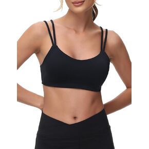 Yoga Sports Workout Bras for Women Seamless Molded Cup Spaghetti Double Strap Bra Wirefree Scoop Neck Tank Top Bras