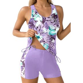 Dokotoo Women's Tankini Swimsuits 2024 Two Piece Bathing Suits Tummy Control Swim Tank Top with Boy Shorts