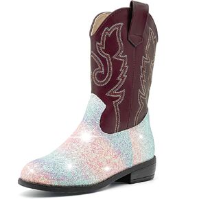 Cowgirl Boots for Kids Girls Boys Western Glitter Cowboy Boots Mid Calf Boots Little Big Kids Horse Riding Shoes Party Birthday Dress Up