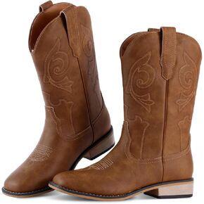 RLW Kids Cowboy Boots for Boys Girls Western Square Toe Youth Cowgirl Boots for Toddler Little & Big Kid