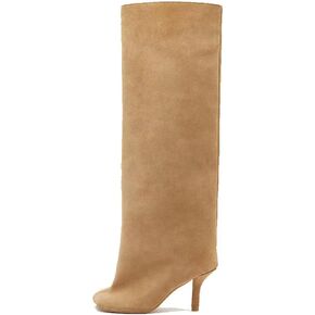 Suede Boots Wide Calf Boots with Slim High Heels Square Toe Stiletto Boots Straight Tall Boots Slouchy Boots Women's Knee High Boots