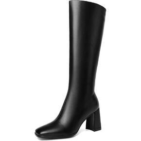 CKSNDLF Knee High boot for women Round Toe Chunky Heel Casual Boots Side Zipper boot