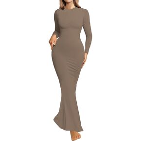 Womens Bodycon Maxi Dresses Sexy Crew Neck Dresses Long Sleeve Ribbed Black Dress Elegant Lounge Fall Long Dresses