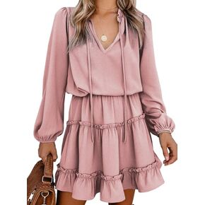 Dokotoo Womens 2024 Split V Neck Ruffle Chiffon Elegant Mini Short Skirt Dresses