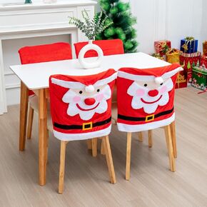 Christmas Chair Back Covers Set of 4,Santa Claus Dining Chair Covers Kitchen Christmas Decor Christmas Decorations Indoor Holiday Party Xmas Decor