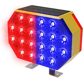 Aolyty Solar Strobe Warning Light, IP65 Waterproof Solar Safety Light Red & Blue Light Flashing Bright Warning Lamp 2 Modes for Construction Site, Traffic, Dock, Stop Sign, Roadblock, Crossroad
