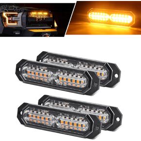 Led Grille Lights for Trucks, 12 Amber Led, Emergency Surface Mount Grill Strobe Light, Mini Warning Flashing Bar, Upgraded Waterproof for Dodge Ford Toyota Tacoma Truck