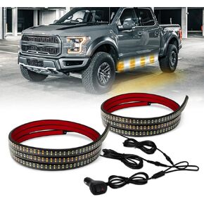 2PCS 70inch Running Board Lights,Amber & White 864 LED Bulbs Emergency Strobe Light Strips for Pickup Trucks & Construction Vehicles,IP67