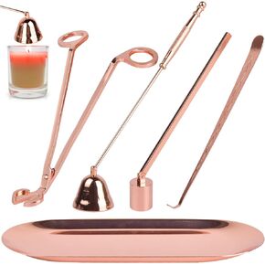 Candle Wick Trimmer, 5 In 1 Candle Accessory Set with Candle Wick Cutter, Candle Snuffer, Wicks Dipper, Extinguisher, Tray, Candle Care Kit Gift for Scented Candles Lovers, Aromatherapy Accessory