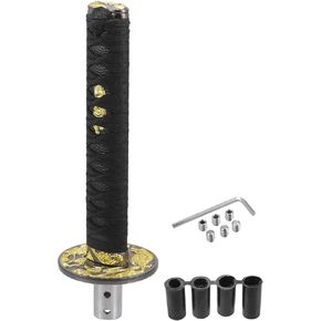 Gear Shifter Knob Kit, 25cm Stick Shifter Lever Knob Universal for Automatic and Manual Vehicle Durable Iron Gold Tone Black with 4 Adapter