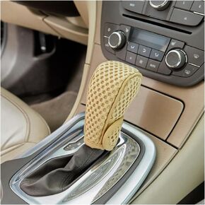 Car Gear Shift Knob Cover, Breathable Automotive Shift Knob Gear Handle Stick Protector Cover, Anti-Slip Anti-Scratch Auto Stick Shift Cover, Universal Car Accessories (Black+Red, Stick-on)