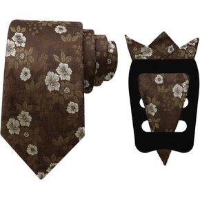 Mantieqingway Floral Tie Sets for Men Classic Flower Tie and Handkerchief with Pocket Square Holder for Dinner Wedding