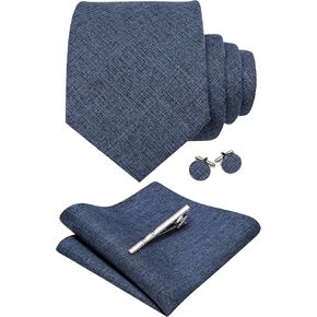 YOHOWA Extra Long Men's Tie Set with Clip Wool Linen Solid Checkered Business Wedding Neckties Handkerchief Cufflinks in Kuwait
