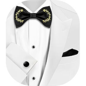 HAWSON Black Bow Ties Pocket Square Set with Cufflinks and Studs,Men's Adjustable Pre-Tied Silk Tuxedo Bow tie for Wedding. in Kuwait