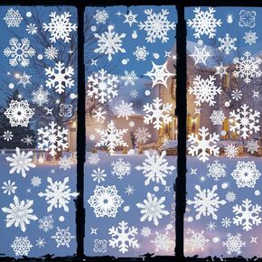 Christmas Window Clings, 93Pcs Glitter Snowflakes Christmas Decorations for Glass Windows, Bling Silver Snow Decal for Indoor Outside Shop Party Office Decor New Year White Christmas Stickers
