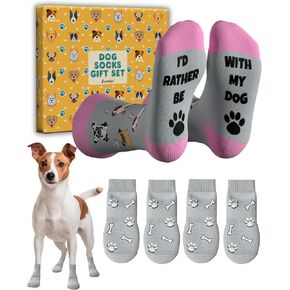Cavertin Matching Dog and Owner Socks Set, Dog Lovers Gifts for Women & Men, Funny Gifts for Dog Mom & Dog Dad with Gift Box (Grey)