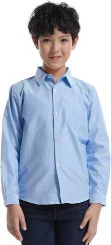 Phorecys Boys'Oxford Dress Shirts Long Sleeve Button Down Solid Formal Uniform Casual Western Shirt in Kuwait