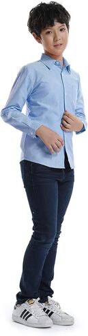 Phorecys Boys'Oxford Dress Shirts Long Sleeve Button Down Solid Formal Uniform Casual Western Shirt in Kuwait