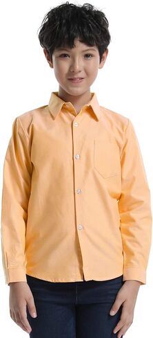 Phorecys Boys'Oxford Dress Shirts Long Sleeve Button Down Solid Formal Uniform Casual Western Shirt in Kuwait