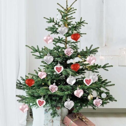 GuassLee Valentines Day Decorations Heart Ornaments - 36pcs Rose Gold Heart Shaped Baubles Tree Ornaments for Valentine's Day Wedding Anniversary Hanging Decorations in Kuwait