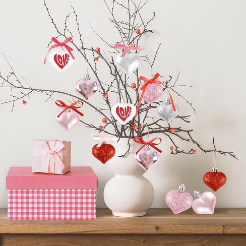 GuassLee Valentines Day Decorations Heart Ornaments - 36pcs Rose Gold Heart Shaped Baubles Tree Ornaments for Valentine's Day Wedding Anniversary Hanging Decorations in Kuwait