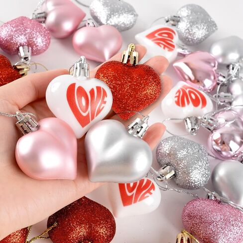 GuassLee Valentines Day Decorations Heart Ornaments - 36pcs Rose Gold Heart Shaped Baubles Tree Ornaments for Valentine's Day Wedding Anniversary Hanging Decorations in Kuwait