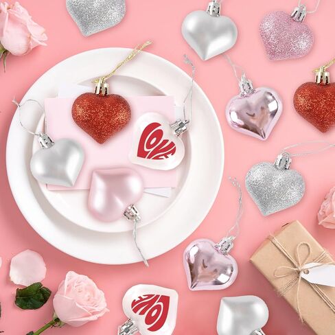 GuassLee Valentines Day Decorations Heart Ornaments - 36pcs Rose Gold Heart Shaped Baubles Tree Ornaments for Valentine's Day Wedding Anniversary Hanging Decorations in Kuwait