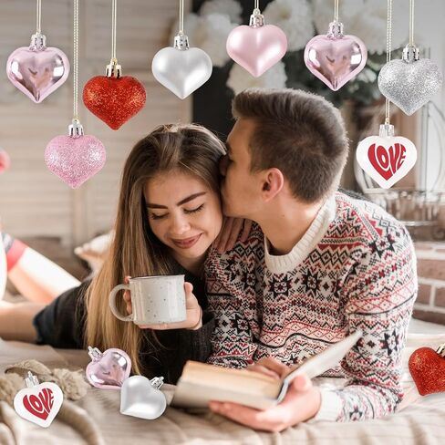 GuassLee Valentines Day Decorations Heart Ornaments - 36pcs Rose Gold Heart Shaped Baubles Tree Ornaments for Valentine's Day Wedding Anniversary Hanging Decorations in Kuwait