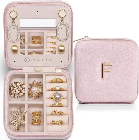 Vlando Christmas Gifts for Women 2024, Travel Jewelry Case for Girl Women, A Initial Jewelry Case, Mini Jewelry Travel Organizer Travel Essentials for Travel Gift Teen Girls - Letter A, Pink in Kuwait