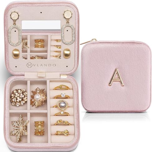 Vlando Christmas Gifts for Women 2024, Travel Jewelry Case for Girl Women, A Initial Jewelry Case, Mini Jewelry Travel Organizer Travel Essentials for Travel Gift Teen Girls - Letter A, Pink in Kuwait