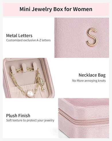 Vlando Christmas Gifts for Women 2024, Travel Jewelry Case for Girl Women, A Initial Jewelry Case, Mini Jewelry Travel Organizer Travel Essentials for Travel Gift Teen Girls - Letter A, Pink in Kuwait