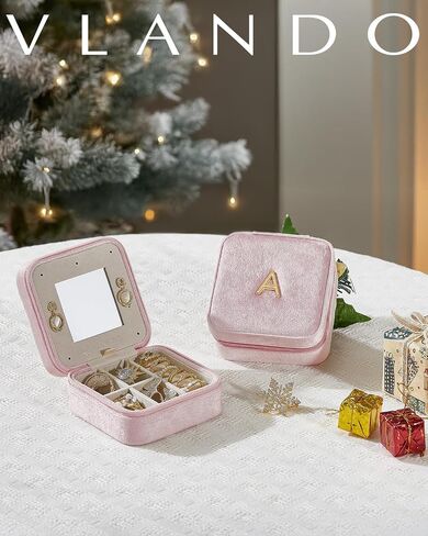 Vlando Christmas Gifts for Women 2024, Travel Jewelry Case for Girl Women, A Initial Jewelry Case, Mini Jewelry Travel Organizer Travel Essentials for Travel Gift Teen Girls - Letter A, Pink in Kuwait