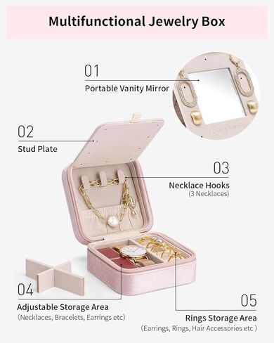Vlando Christmas Gifts for Women 2024, Travel Jewelry Case for Girl Women, A Initial Jewelry Case, Mini Jewelry Travel Organizer Travel Essentials for Travel Gift Teen Girls - Letter A, Pink in Kuwait