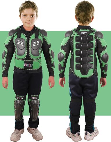 Kids Motorcycle Jacket Dirt Bike Gear,Motocross Spine Chest Protector Armor Suit with Knee Shin Guards in Kuwait