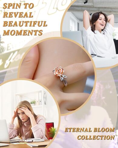 Fidget Spinner Rings for Anxiety for Women - 925 Sterling Silver Sunflower/Rose/Daisy Promise Bands Relieving Stress Jewelry Anti Anxiety Gifts for Couples Women in Saudi Arabia
