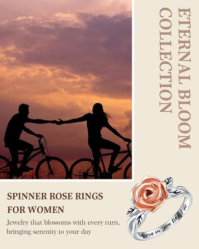 Fidget Spinner Rings for Anxiety for Women - 925 Sterling Silver Sunflower/Rose/Daisy Promise Bands Relieving Stress Jewelry Anti Anxiety Gifts for Couples Women in Saudi Arabia