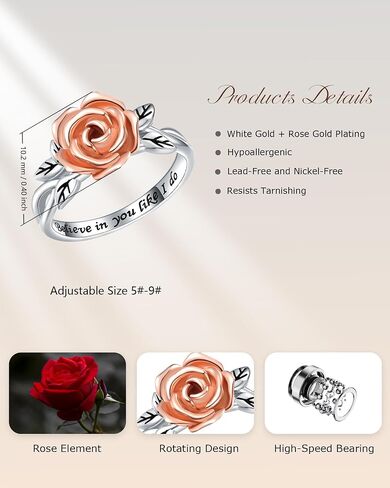 Fidget Spinner Rings for Anxiety for Women - 925 Sterling Silver Sunflower/Rose/Daisy Promise Bands Relieving Stress Jewelry Anti Anxiety Gifts for Couples Women in Saudi Arabia