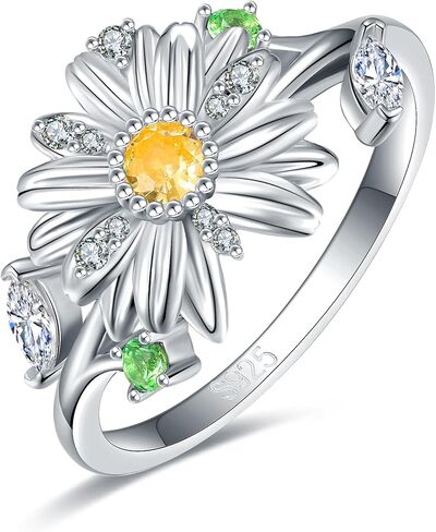 Fidget Spinner Rings for Anxiety for Women - 925 Sterling Silver Sunflower/Rose/Daisy Promise Bands Relieving Stress Jewelry Anti Anxiety Gifts for Couples Women in Saudi Arabia
