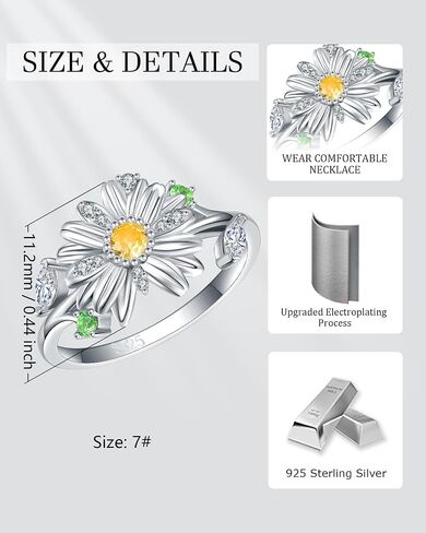 Fidget Spinner Rings for Anxiety for Women - 925 Sterling Silver Sunflower/Rose/Daisy Promise Bands Relieving Stress Jewelry Anti Anxiety Gifts for Couples Women in Saudi Arabia