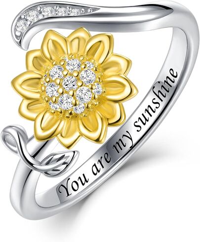 Fidget Spinner Rings for Anxiety for Women - 925 Sterling Silver Sunflower/Rose/Daisy Promise Bands Relieving Stress Jewelry Anti Anxiety Gifts for Couples Women in Saudi Arabia